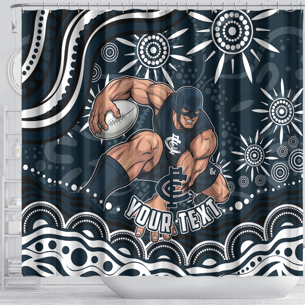 Personalized Carlton Blues Rugby Shower Curtain Aboriginal Dot Art - Dreamtime Football Mascot