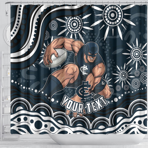 Personalized Carlton Blues Rugby Shower Curtain Aboriginal Dot Art - Dreamtime Football Mascot