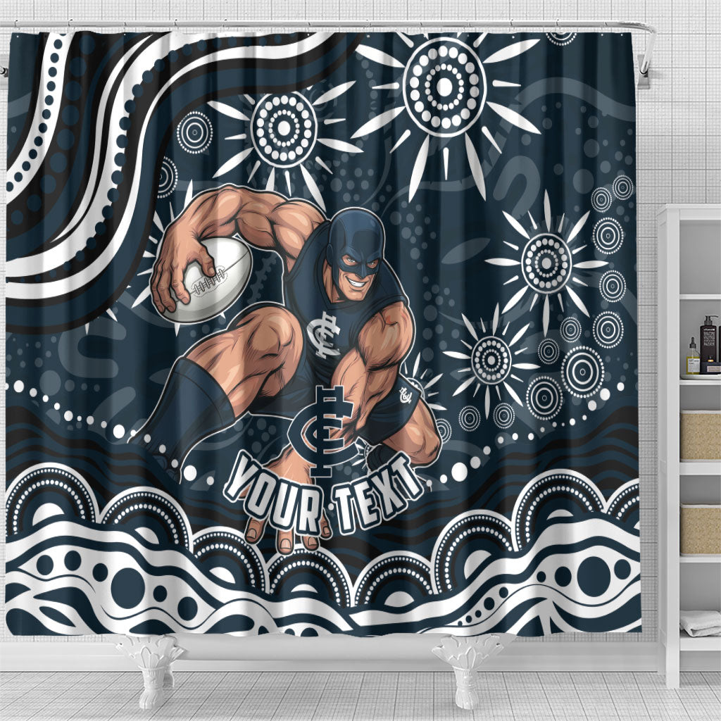 Personalized Carlton Blues Rugby Shower Curtain Aboriginal Dot Art - Dreamtime Football Mascot