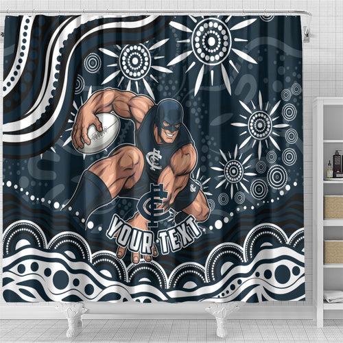 Personalized Carlton Blues Rugby Shower Curtain Aboriginal Dot Art - Dreamtime Football Mascot