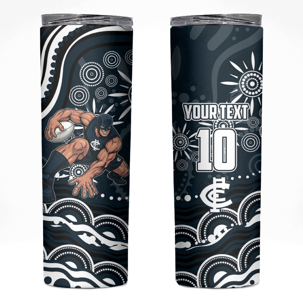 Personalized Carlton Blues Rugby Skinny Tumbler Aboriginal Dot Art - Dreamtime Football Mascot