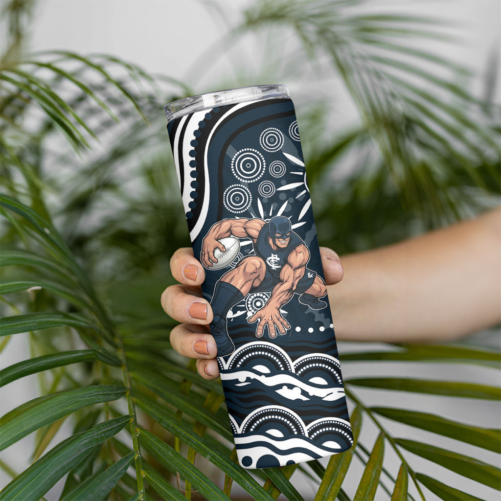 Personalized Carlton Blues Rugby Skinny Tumbler Aboriginal Dot Art - Dreamtime Football Mascot