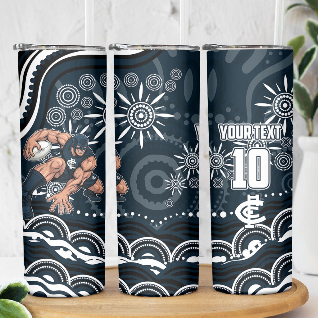 Personalized Carlton Blues Rugby Skinny Tumbler Aboriginal Dot Art - Dreamtime Football Mascot