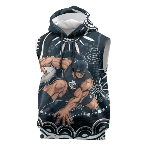 Personalized Carlton Blues Rugby Sleeveless Hoodie Aboriginal Dot Art - Dreamtime Football Mascot