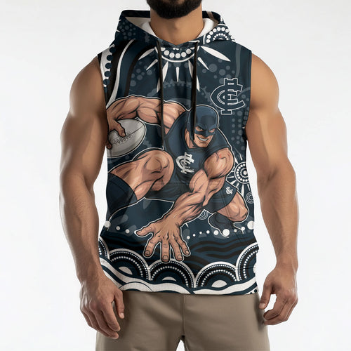 Personalized Carlton Blues Rugby Sleeveless Hoodie Aboriginal Dot Art - Dreamtime Football Mascot