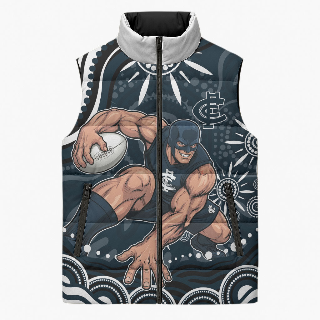 Personalized Carlton Blues Rugby Sleeveless Puffer Jacket Aboriginal Dot Art - Dreamtime Football Mascot