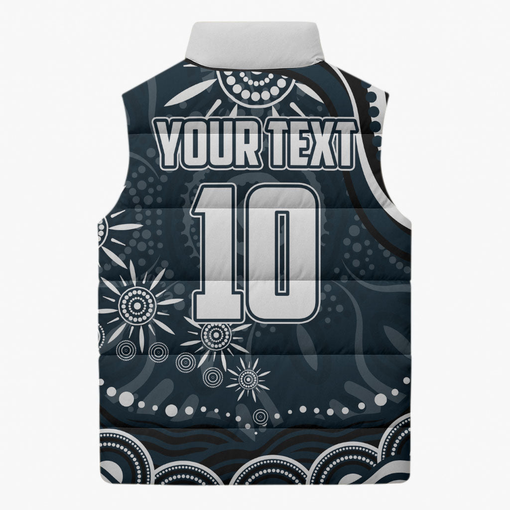 Personalized Carlton Blues Rugby Sleeveless Puffer Jacket Aboriginal Dot Art - Dreamtime Football Mascot