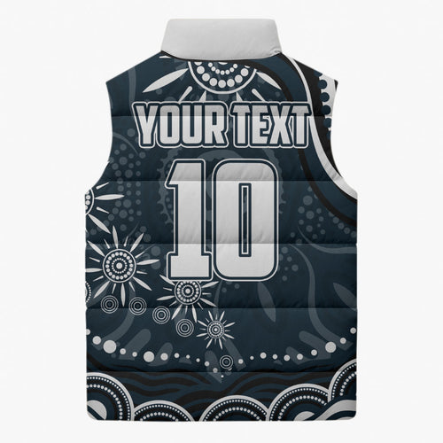 Personalized Carlton Blues Rugby Sleeveless Puffer Jacket Aboriginal Dot Art - Dreamtime Football Mascot