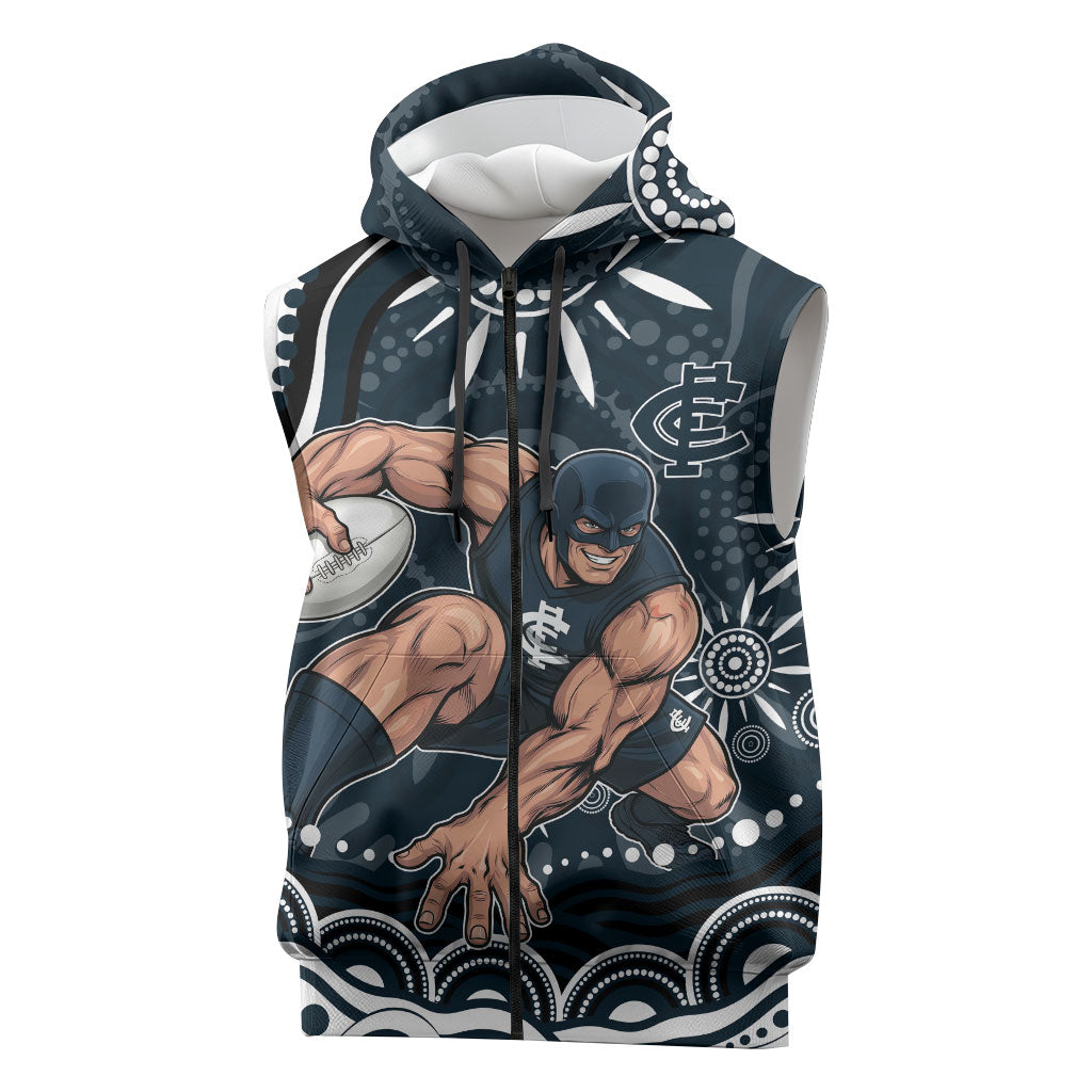 Personalized Carlton Blues Rugby Sleeveless Zip Hoodie Aboriginal Dot Art - Dreamtime Football Mascot