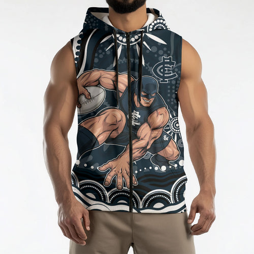 Personalized Carlton Blues Rugby Sleeveless Zip Hoodie Aboriginal Dot Art - Dreamtime Football Mascot