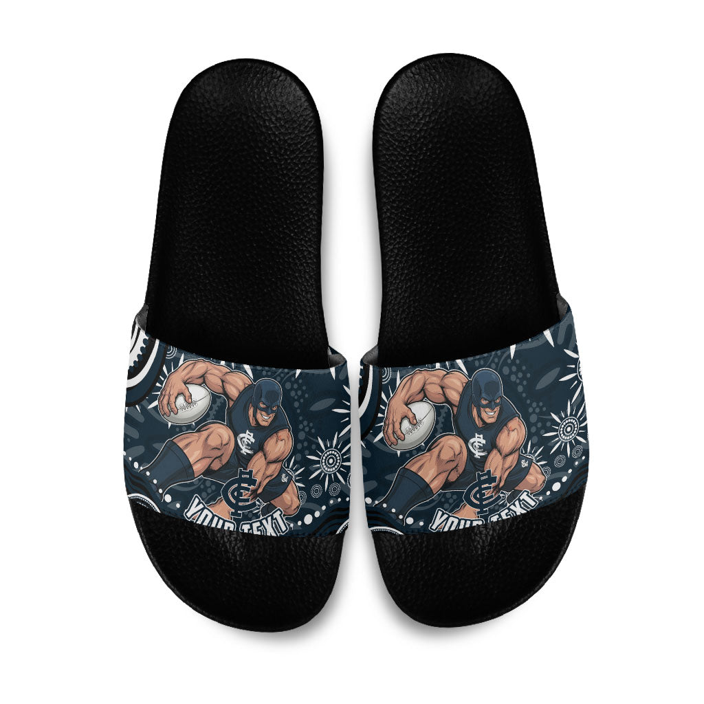 Personalized Carlton Blues Rugby Slide Sandals Aboriginal Dot Art - Dreamtime Football Mascot