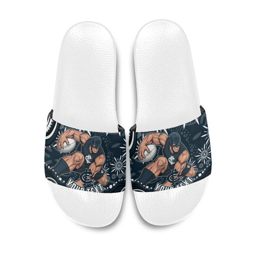 Personalized Carlton Blues Rugby Slide Sandals Aboriginal Dot Art - Dreamtime Football Mascot