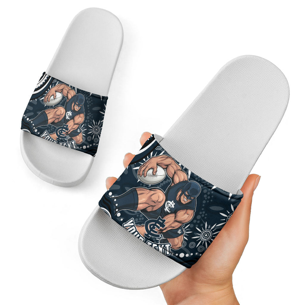 Personalized Carlton Blues Rugby Slide Sandals Aboriginal Dot Art - Dreamtime Football Mascot
