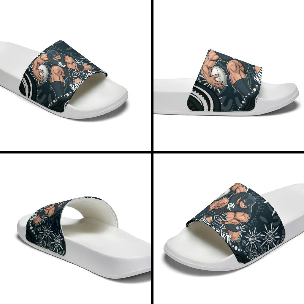 Personalized Carlton Blues Rugby Slide Sandals Aboriginal Dot Art - Dreamtime Football Mascot