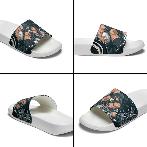 Personalized Carlton Blues Rugby Slide Sandals Aboriginal Dot Art - Dreamtime Football Mascot