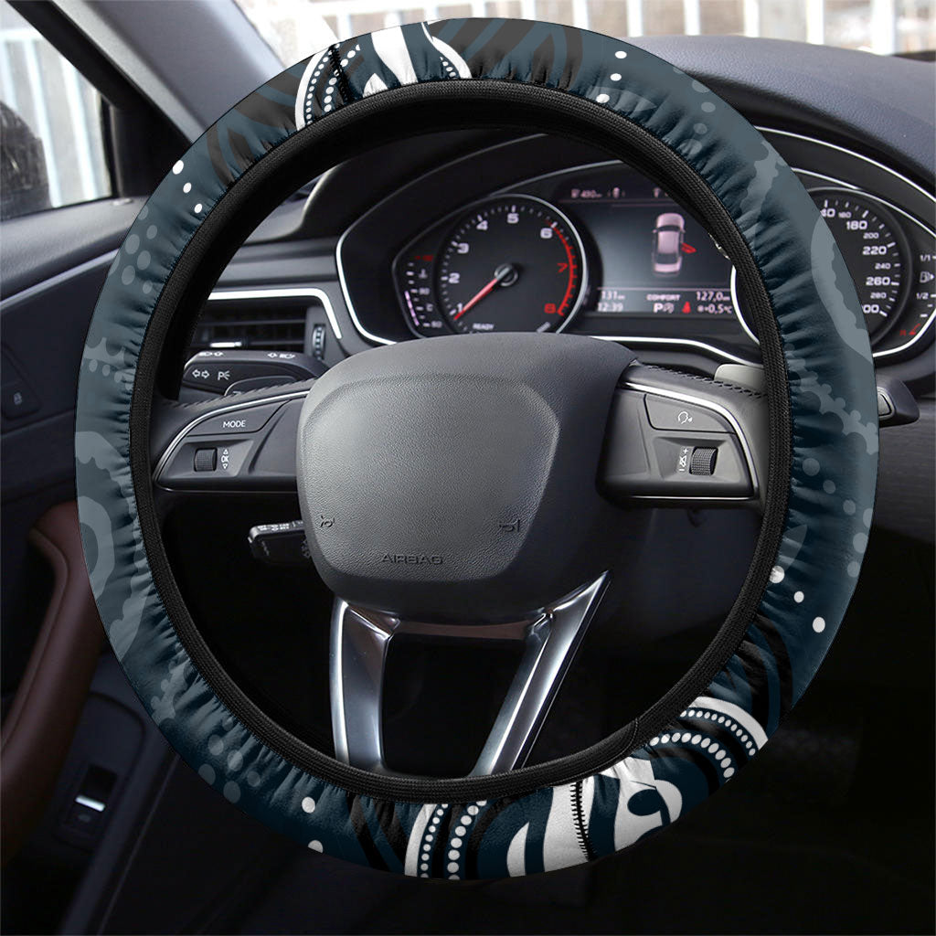 Carlton Blues Rugby Steering Wheel Cover Aboriginal Dot Art - Dreamtime Football Mascot
