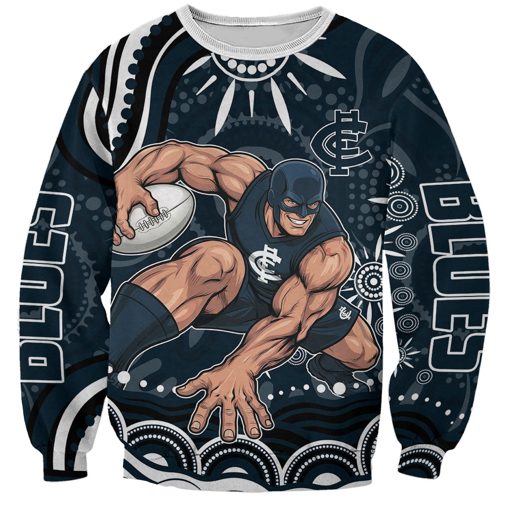 Personalized Carlton Blues Rugby Sweatshirt Aboriginal Dot Art - Dreamtime Football Mascot