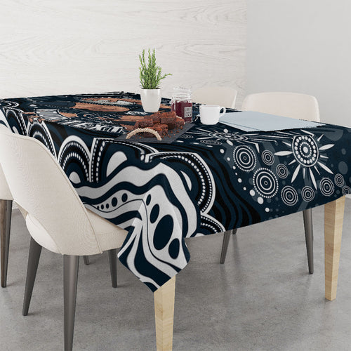 Personalized Carlton Blues Rugby Tablecloth Aboriginal Dot Art - Dreamtime Football Mascot