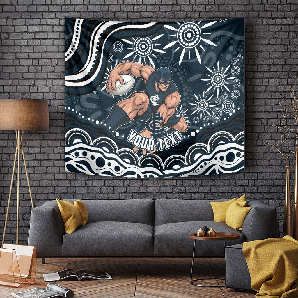 Personalized Carlton Blues Rugby Tapestry Aboriginal Dot Art - Dreamtime Football Mascot