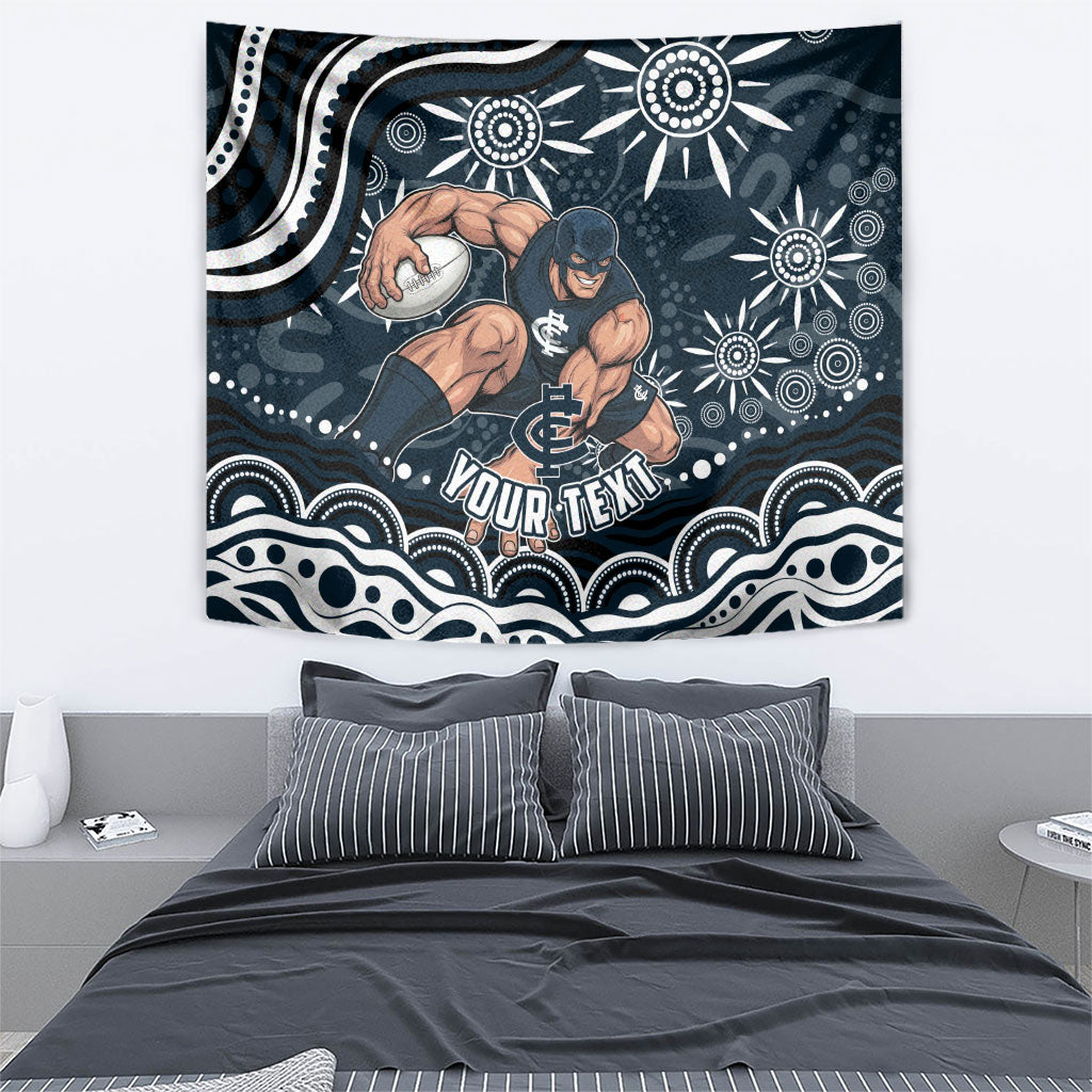 Personalized Carlton Blues Rugby Tapestry Aboriginal Dot Art - Dreamtime Football Mascot