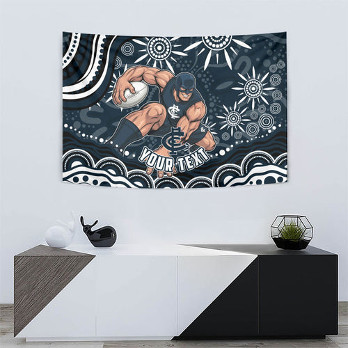 Personalized Carlton Blues Rugby Tapestry Aboriginal Dot Art - Dreamtime Football Mascot