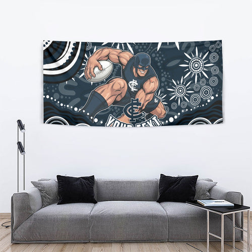 Personalized Carlton Blues Rugby Tapestry Aboriginal Dot Art - Dreamtime Football Mascot