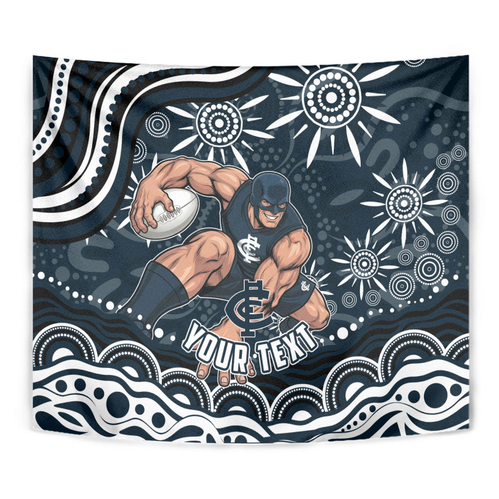 Personalized Carlton Blues Rugby Tapestry Aboriginal Dot Art - Dreamtime Football Mascot