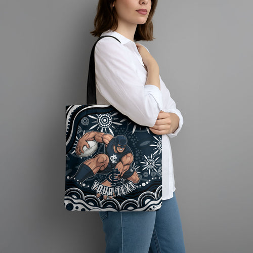 Personalized Carlton Blues Rugby Tote Bag Aboriginal Dot Art - Dreamtime Football Mascot