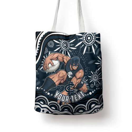 Personalized Carlton Blues Rugby Tote Bag Aboriginal Dot Art - Dreamtime Football Mascot