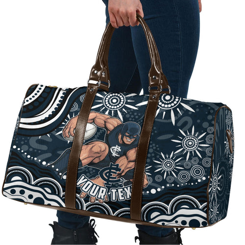 Personalized Carlton Blues Rugby Travel Bag Aboriginal Dot Art - Dreamtime Football Mascot