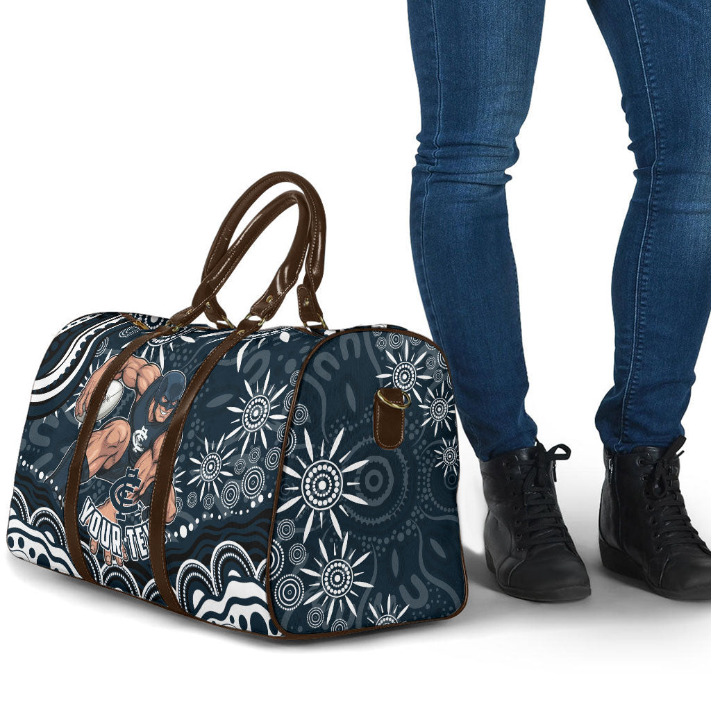 Personalized Carlton Blues Rugby Travel Bag Aboriginal Dot Art - Dreamtime Football Mascot