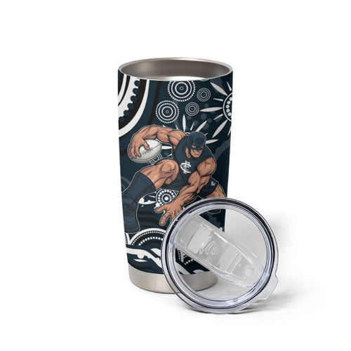 Personalized Carlton Blues Rugby Tumbler Cup Aboriginal Dot Art - Dreamtime Football Mascot