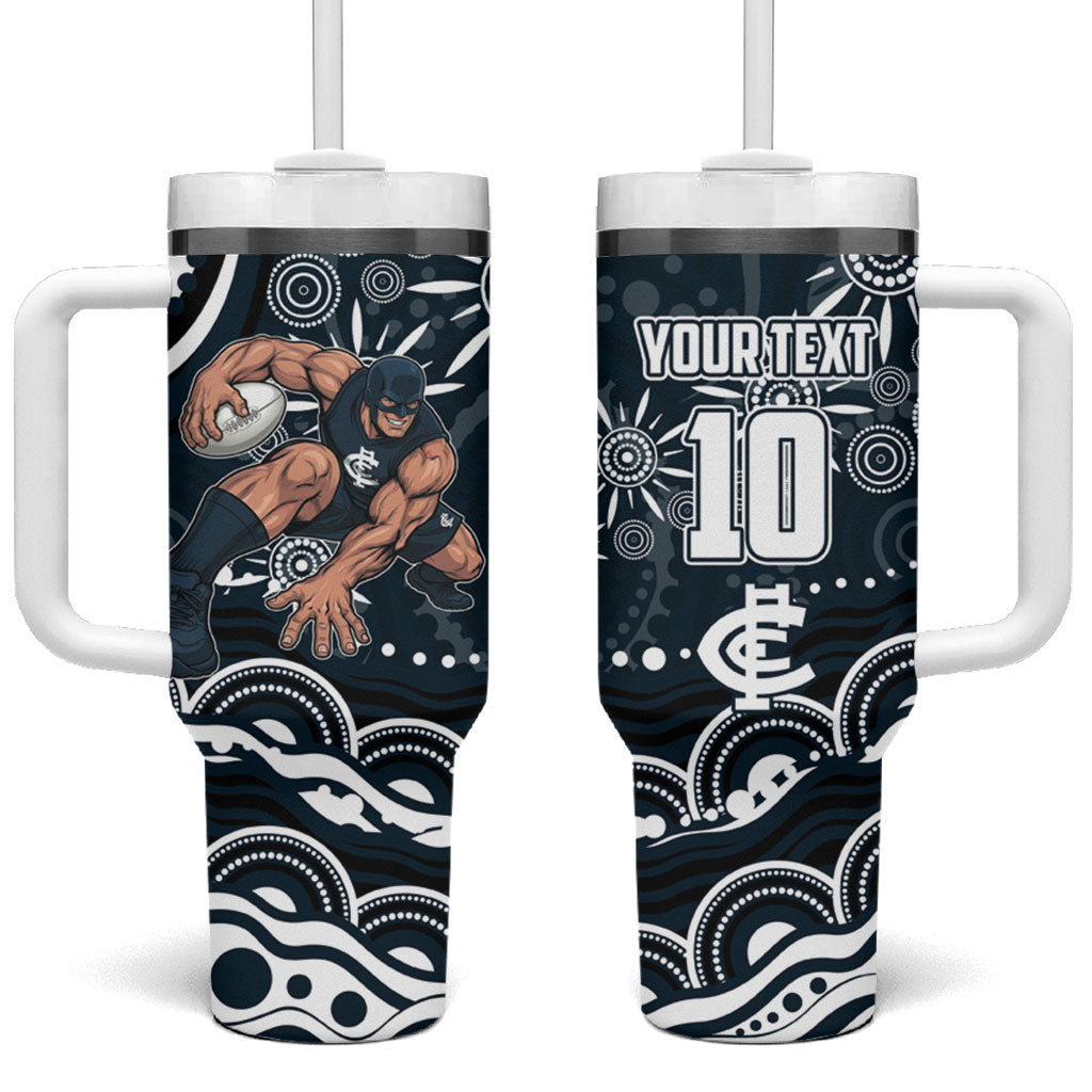Personalized Carlton Blues Rugby Tumbler With Handle Aboriginal Dot Art - Dreamtime Football Mascot