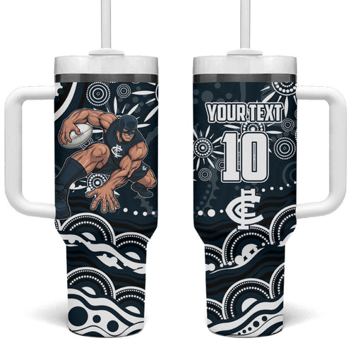 Personalized Carlton Blues Rugby Tumbler With Handle Aboriginal Dot Art - Dreamtime Football Mascot