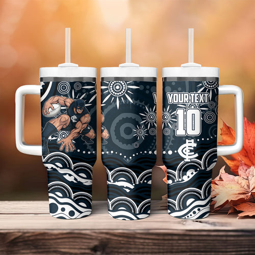 Personalized Carlton Blues Rugby Tumbler With Handle Aboriginal Dot Art - Dreamtime Football Mascot