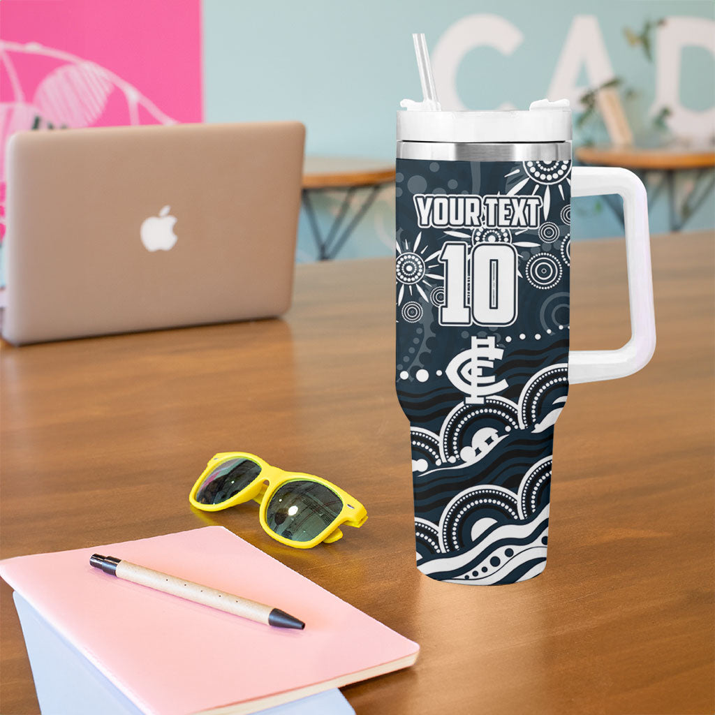 Personalized Carlton Blues Rugby Tumbler With Handle Aboriginal Dot Art - Dreamtime Football Mascot