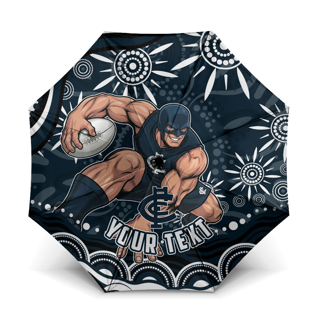 Personalized Carlton Blues Rugby Umbrella Aboriginal Dot Art - Dreamtime Football Mascot