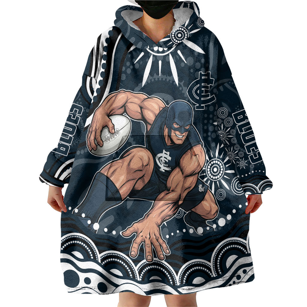 Personalized Carlton Blues Rugby Wearable Blanket Hoodie Aboriginal Dot Art - Dreamtime Football Mascot