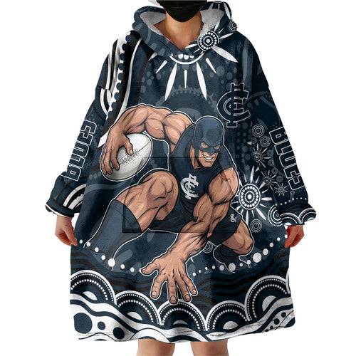 Personalized Carlton Blues Rugby Wearable Blanket Hoodie Aboriginal Dot Art - Dreamtime Football Mascot