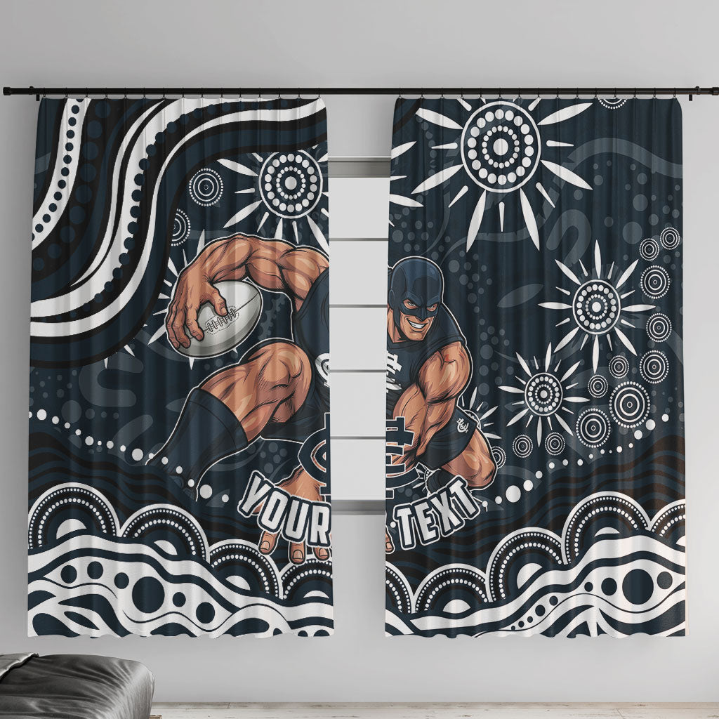 Personalized Carlton Blues Rugby Window Curtain Aboriginal Dot Art - Dreamtime Football Mascot