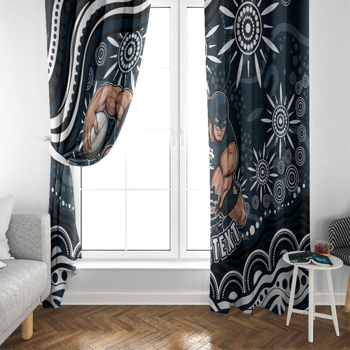 Personalized Carlton Blues Rugby Window Curtain Aboriginal Dot Art - Dreamtime Football Mascot