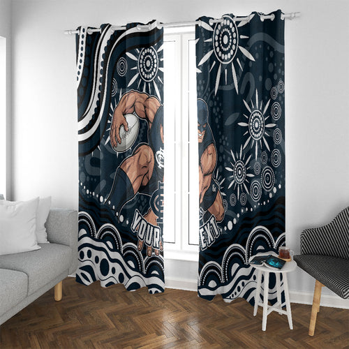 Personalized Carlton Blues Rugby Window Curtain Aboriginal Dot Art - Dreamtime Football Mascot