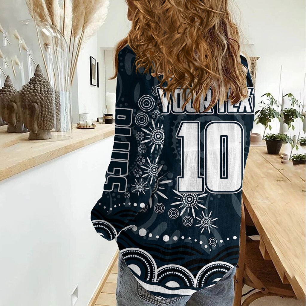 Personalized Carlton Blues Rugby Women Casual Shirt Aboriginal Dot Art - Dreamtime Football Mascot