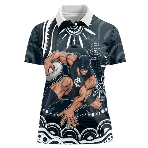 Personalized Carlton Blues Rugby Women Polo Shirt Aboriginal Dot Art - Dreamtime Football Mascot