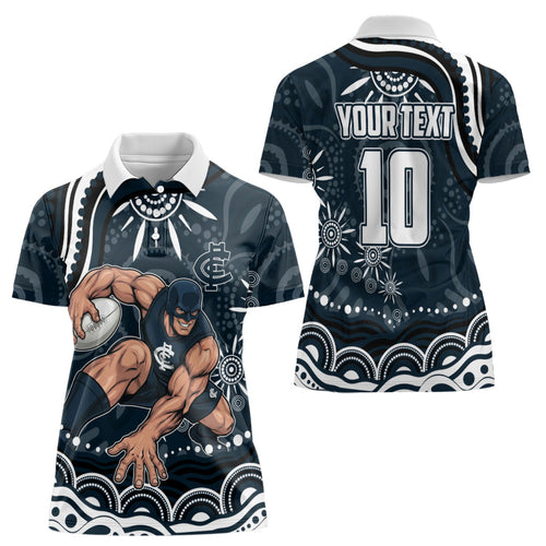 Personalized Carlton Blues Rugby Women Polo Shirt Aboriginal Dot Art - Dreamtime Football Mascot
