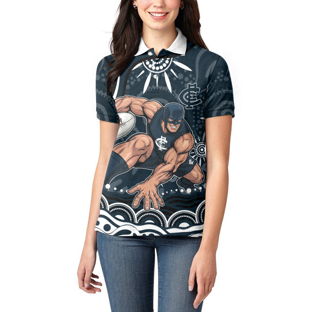 Personalized Carlton Blues Rugby Women Polo Shirt Aboriginal Dot Art - Dreamtime Football Mascot