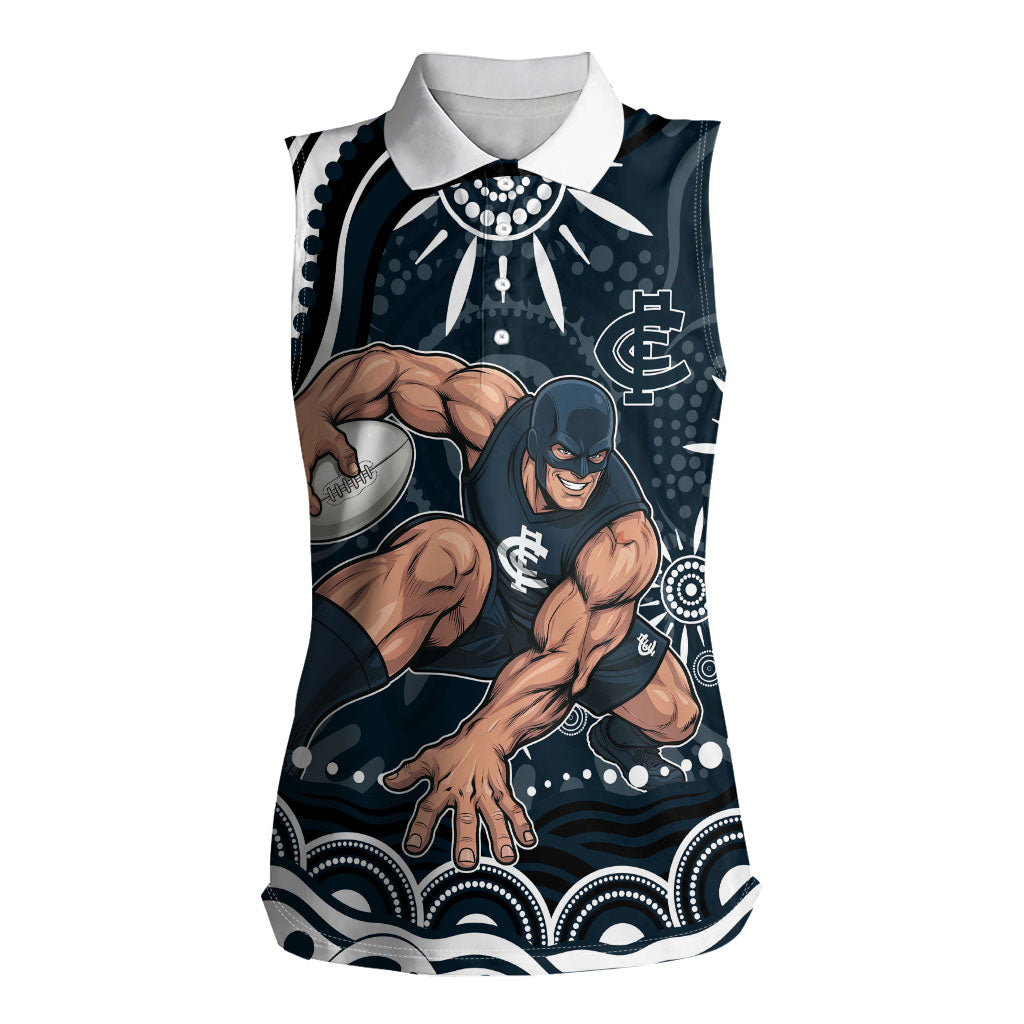 Personalized Carlton Blues Rugby Women Sleeveless Polo Shirt Aboriginal Dot Art - Dreamtime Football Mascot