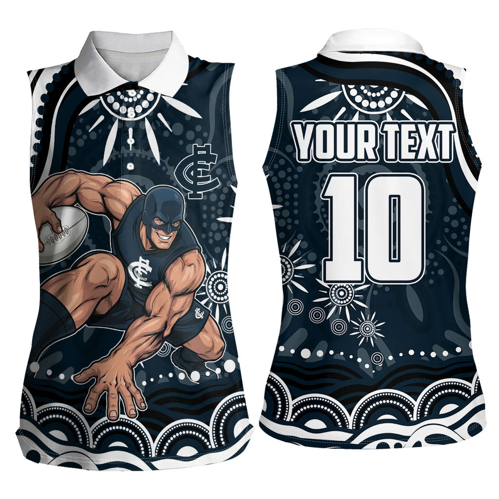 Personalized Carlton Blues Rugby Women Sleeveless Polo Shirt Aboriginal Dot Art - Dreamtime Football Mascot
