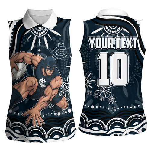 Personalized Carlton Blues Rugby Women Sleeveless Polo Shirt Aboriginal Dot Art - Dreamtime Football Mascot
