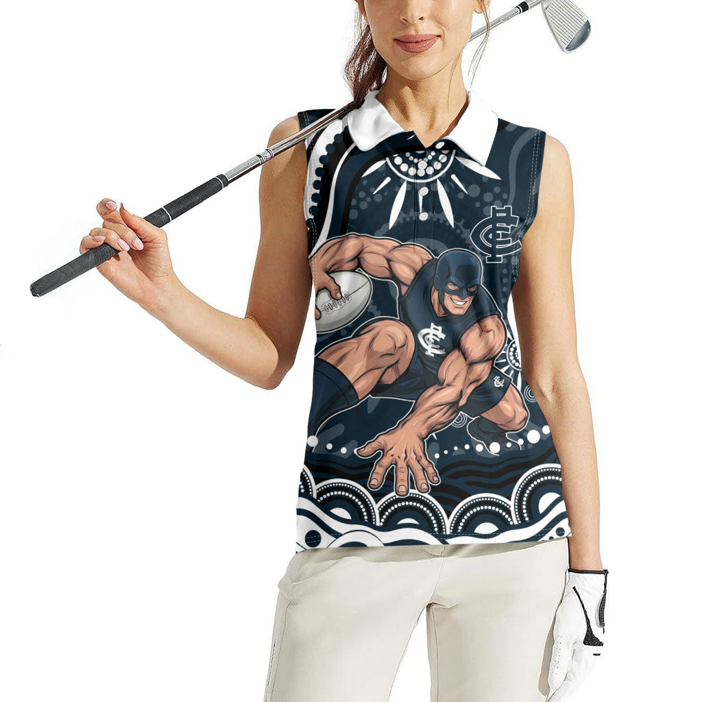 Personalized Carlton Blues Rugby Women Sleeveless Polo Shirt Aboriginal Dot Art - Dreamtime Football Mascot